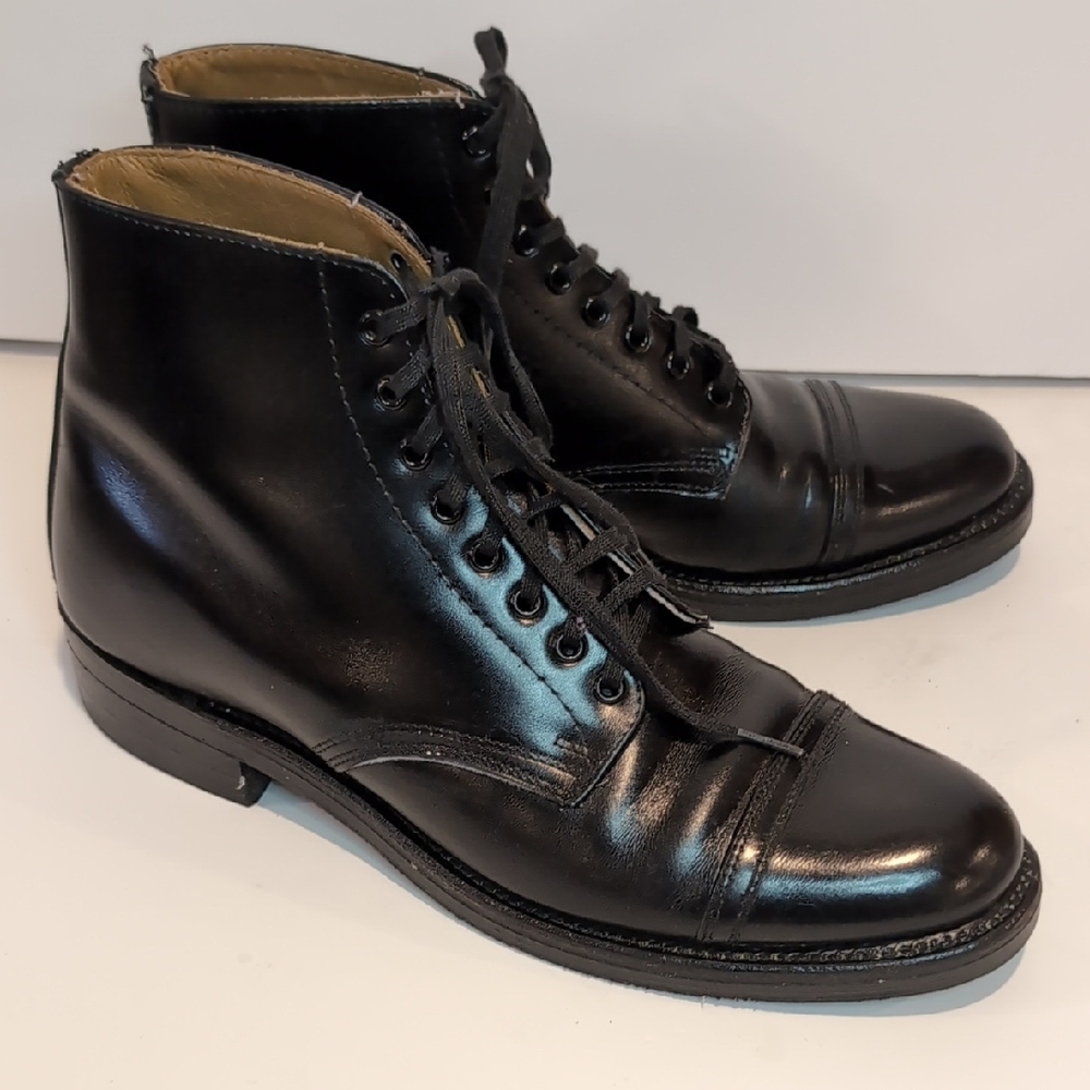 Vintage Bilrite Black Leather Cap-Toe Lace-Up Military Combat Boots